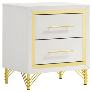 English Elm Chesney White Two Drawer Nightstand with Gold Hardware for Glam Bedroom Storage B2777P536488
