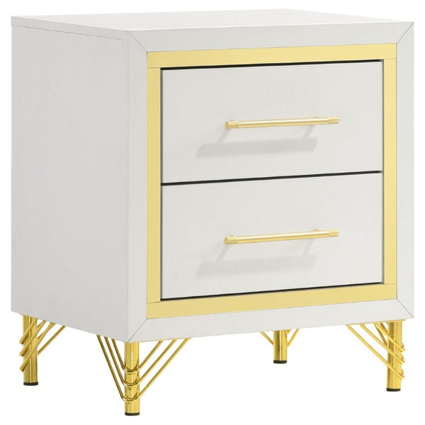 English Elm Chesney White Two Drawer Nightstand with Gold Hardware for Glam Bedroom Storage B2777P536488