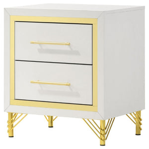 English Elm Chesney White Two Drawer Nightstand with Gold Hardware for Glam Bedroom Storage B2777P536488