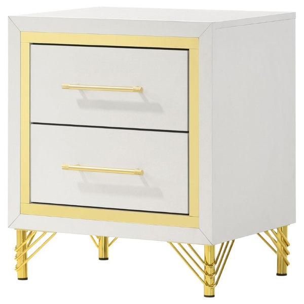 English Elm Chesney White Two Drawer Nightstand with Gold Hardware for Glam Bedroom Storage B2777P536488