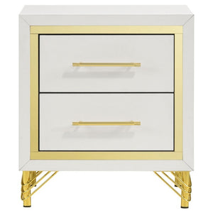 English Elm Chesney White Two Drawer Nightstand with Gold Hardware for Glam Bedroom Storage B2777P536488