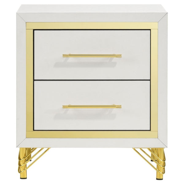 English Elm Chesney White Two Drawer Nightstand with Gold Hardware for Glam Bedroom Storage B2777P536488
