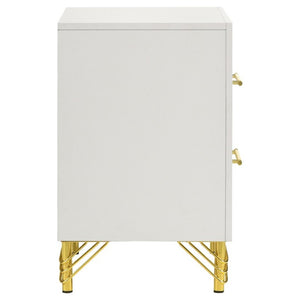 English Elm Chesney White Two Drawer Nightstand with Gold Hardware for Glam Bedroom Storage B2777P536488