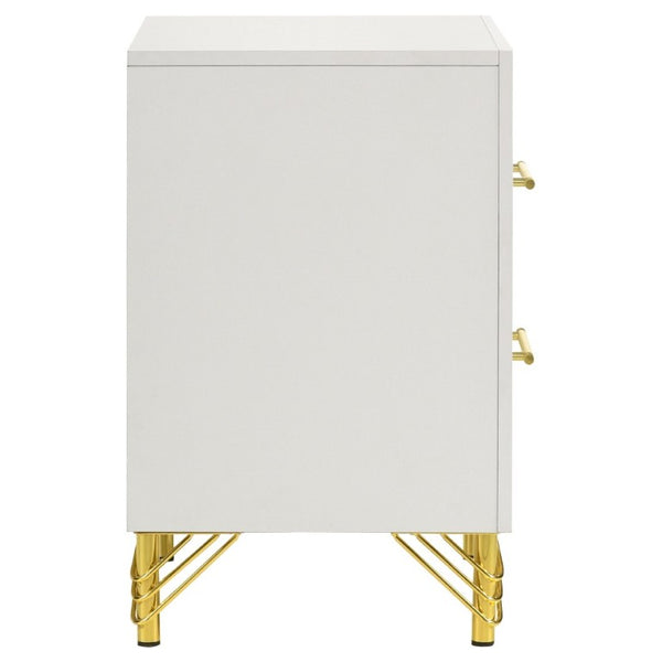 English Elm Chesney White Two Drawer Nightstand with Gold Hardware for Glam Bedroom Storage B2777P536488