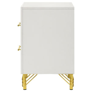 English Elm Chesney White Two Drawer Nightstand with Gold Hardware for Glam Bedroom Storage B2777P536488