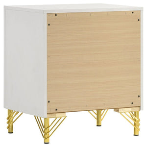 English Elm Chesney White Two Drawer Nightstand with Gold Hardware for Glam Bedroom Storage B2777P536488