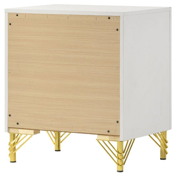 English Elm Chesney White Two Drawer Nightstand with Gold Hardware for Glam Bedroom Storage B2777P536488