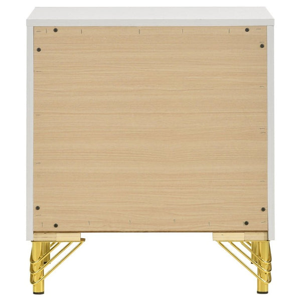 English Elm Chesney White Two Drawer Nightstand with Gold Hardware for Glam Bedroom Storage B2777P536488