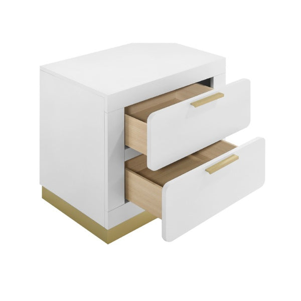 English Elm Sophia Glam Two Drawer Nightstand with Gold Hardware and Lacquer Finish for Bedroom White B2777P536489