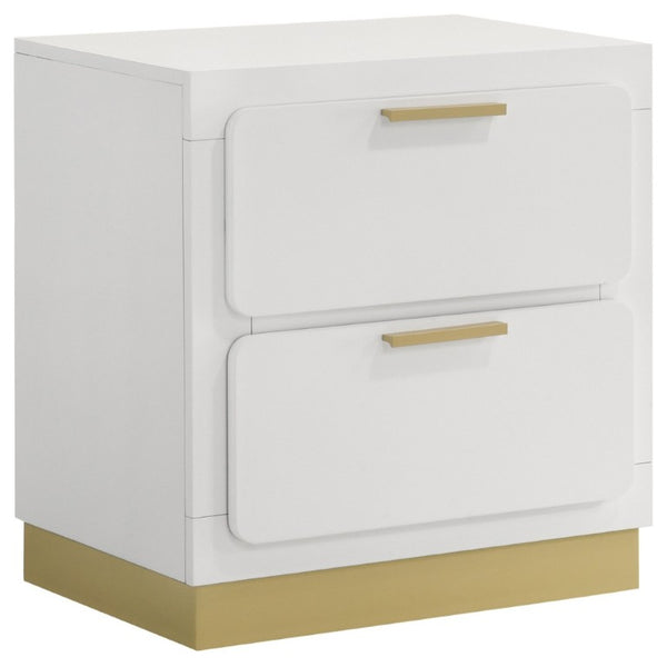 English Elm Sophia Glam Two Drawer Nightstand with Gold Hardware and Lacquer Finish for Bedroom White B2777P536489