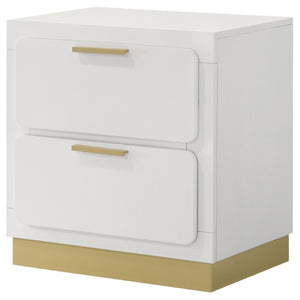 English Elm Sophia Glam Two Drawer Nightstand with Gold Hardware and Lacquer Finish for Bedroom White B2777P536489