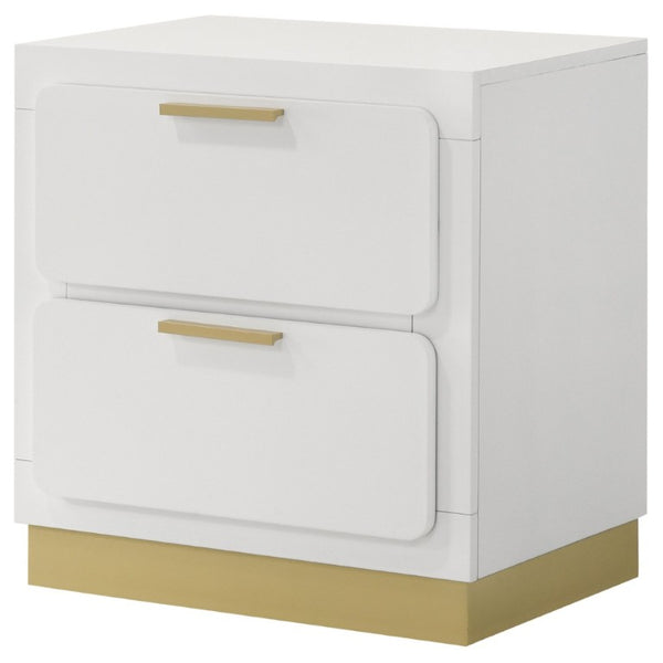 English Elm Sophia Glam Two Drawer Nightstand with Gold Hardware and Lacquer Finish for Bedroom White B2777P536489