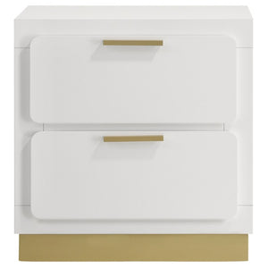English Elm Sophia Glam Two Drawer Nightstand with Gold Hardware and Lacquer Finish for Bedroom White B2777P536489