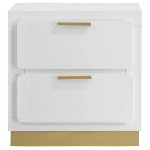 English Elm Sophia Glam Two Drawer Nightstand with Gold Hardware and Lacquer Finish for Bedroom White B2777P536489