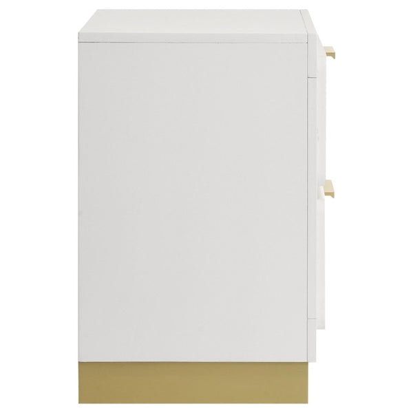 English Elm Sophia Glam Two Drawer Nightstand with Gold Hardware and Lacquer Finish for Bedroom White B2777P536489