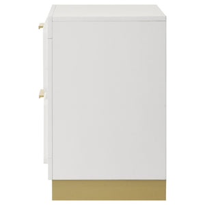 English Elm Sophia Glam Two Drawer Nightstand with Gold Hardware and Lacquer Finish for Bedroom White B2777P536489