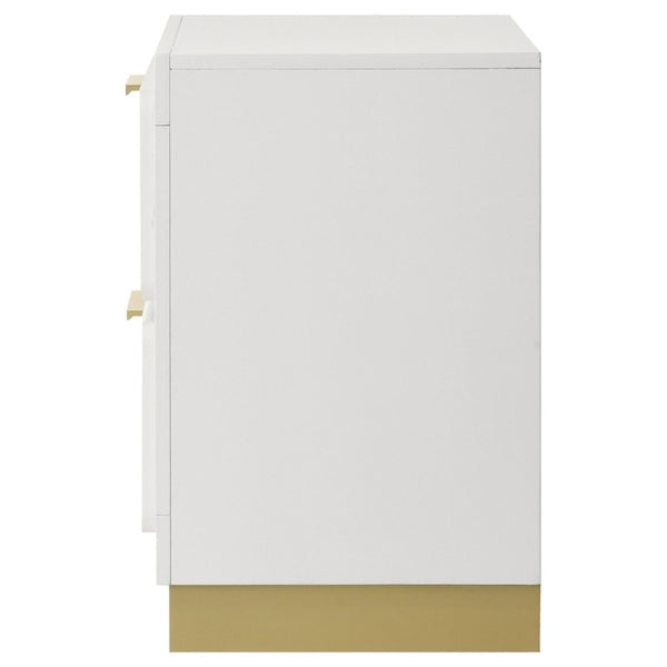 English Elm Sophia Glam Two Drawer Nightstand with Gold Hardware and Lacquer Finish for Bedroom White B2777P536489