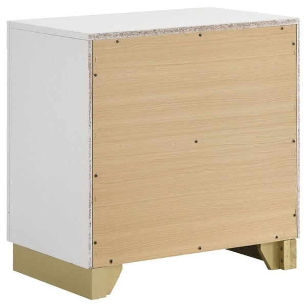 English Elm Sophia Glam Two Drawer Nightstand with Gold Hardware and Lacquer Finish for Bedroom White B2777P536489