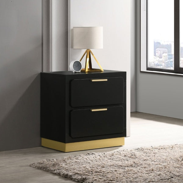English Elm Sophia Glam Two Drawer Nightstand with Gold Hardware and Lacquer Finish for Bedroom Black B2777P536490