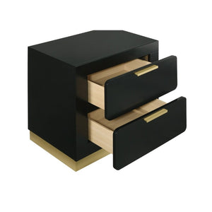 English Elm Sophia Glam Two Drawer Nightstand with Gold Hardware and Lacquer Finish for Bedroom Black B2777P536490