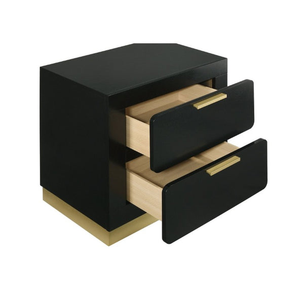 English Elm Sophia Glam Two Drawer Nightstand with Gold Hardware and Lacquer Finish for Bedroom Black B2777P536490