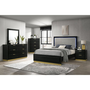 English Elm Sophia Glam Two Drawer Nightstand with Gold Hardware and Lacquer Finish for Bedroom Black B2777P536490