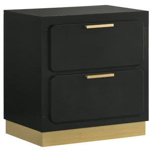 English Elm Sophia Glam Two Drawer Nightstand with Gold Hardware and Lacquer Finish for Bedroom Black B2777P536490
