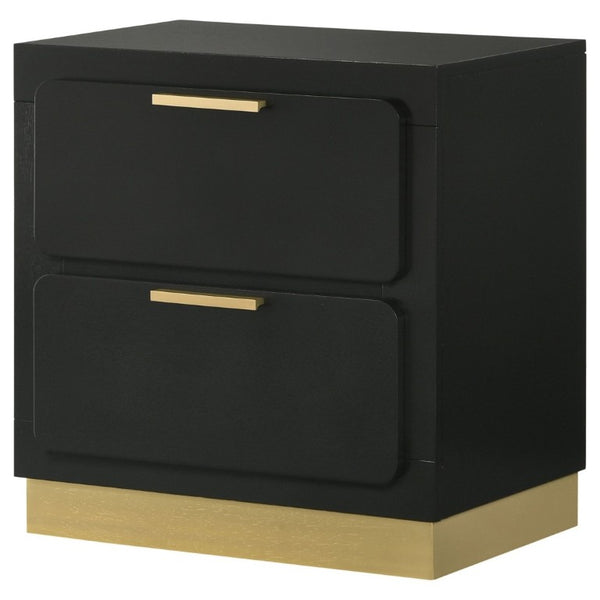 English Elm Sophia Glam Two Drawer Nightstand with Gold Hardware and Lacquer Finish for Bedroom Black B2777P536490