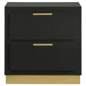 English Elm Sophia Glam Two Drawer Nightstand with Gold Hardware and Lacquer Finish for Bedroom Black B2777P536490
