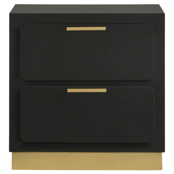 English Elm Sophia Glam Two Drawer Nightstand with Gold Hardware and Lacquer Finish for Bedroom Black B2777P536490