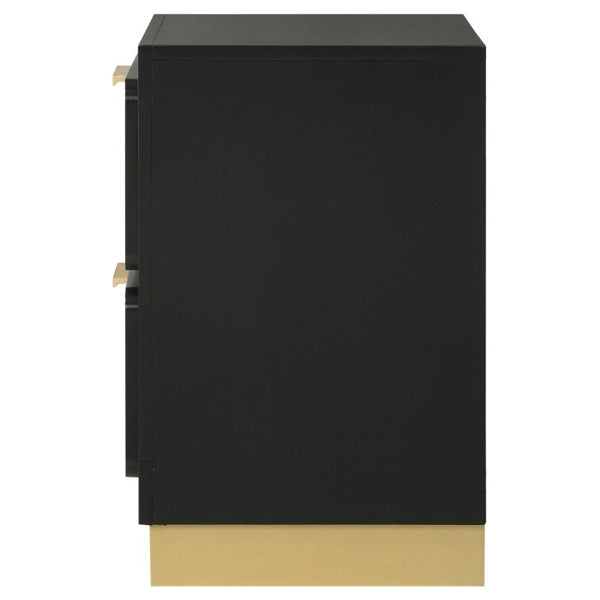 English Elm Sophia Glam Two Drawer Nightstand with Gold Hardware and Lacquer Finish for Bedroom Black B2777P536490