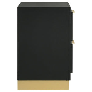 English Elm Sophia Glam Two Drawer Nightstand with Gold Hardware and Lacquer Finish for Bedroom Black B2777P536490