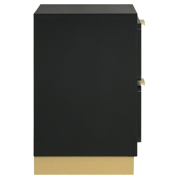 English Elm Sophia Glam Two Drawer Nightstand with Gold Hardware and Lacquer Finish for Bedroom Black B2777P536490