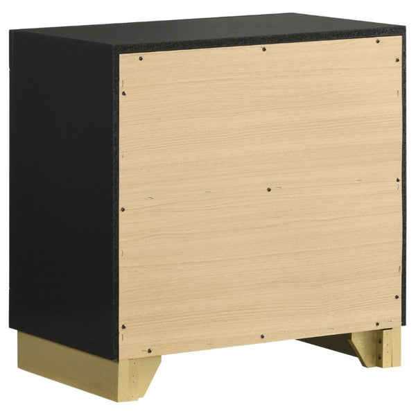 English Elm Sophia Glam Two Drawer Nightstand with Gold Hardware and Lacquer Finish for Bedroom Black B2777P536490