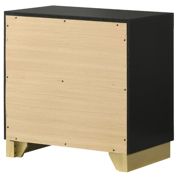 English Elm Sophia Glam Two Drawer Nightstand with Gold Hardware and Lacquer Finish for Bedroom Black B2777P536490