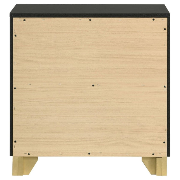 English Elm Sophia Glam Two Drawer Nightstand with Gold Hardware and Lacquer Finish for Bedroom Black B2777P536490