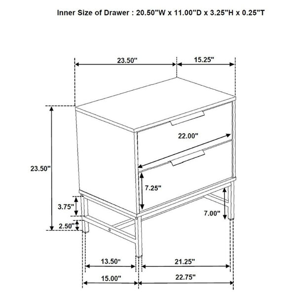 English Elm Yountville Two Drawer Nightstand White Melamine Finish with Black Hardware Modern Bedroom B2777P536491