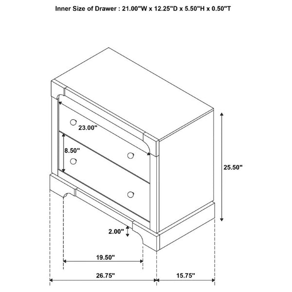 English Elm Sundance Two Drawer Hardwood Nightstand with Brass Hardware for Transitional Bedrooms B2777P536492