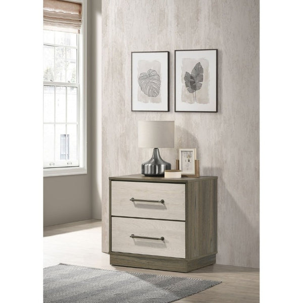 English Elm Edmondson Two Tone Oak Nightstand with Floating Base and Antique Nickel Hardware B2777P536493