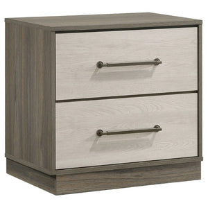 English Elm Edmondson Two Tone Oak Nightstand with Floating Base and Antique Nickel Hardware B2777P536493