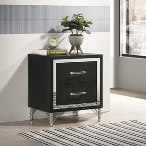 English Elm Malcolm Glam Nightstand Two Drawer Matte Black Chrome Trim Acrylic Hairpin Leg Bedside B2777P536494