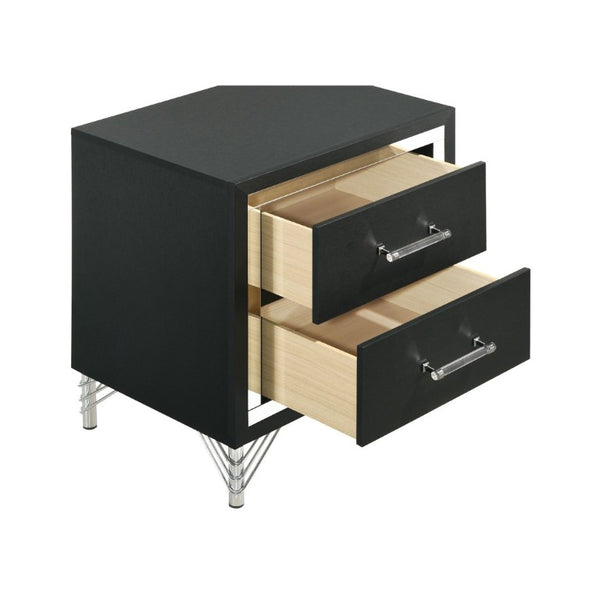 English Elm Malcolm Glam Nightstand Two Drawer Matte Black Chrome Trim Acrylic Hairpin Leg Bedside B2777P536494