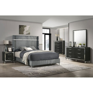 English Elm Malcolm Glam Nightstand Two Drawer Matte Black Chrome Trim Acrylic Hairpin Leg Bedside B2777P536494