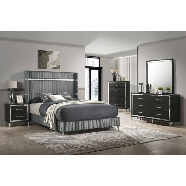 English Elm Malcolm Glam Nightstand Two Drawer Matte Black Chrome Trim Acrylic Hairpin Leg Bedside B2777P536494