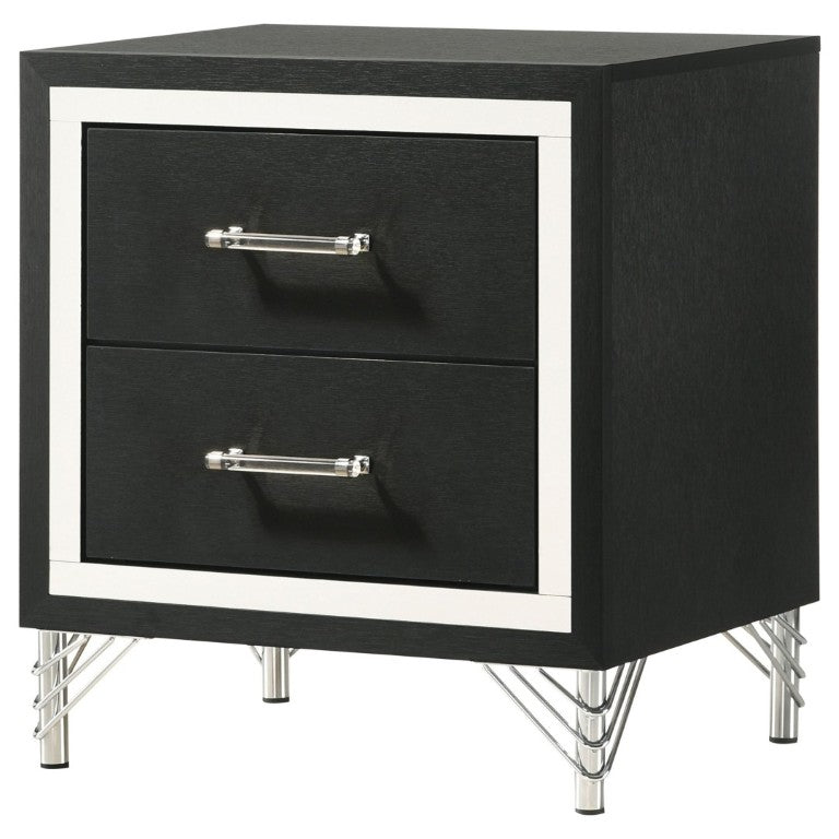 English Elm Malcolm Glam Nightstand Two Drawer Matte Black Chrome Trim Acrylic Hairpin Leg Bedside B2777P536494