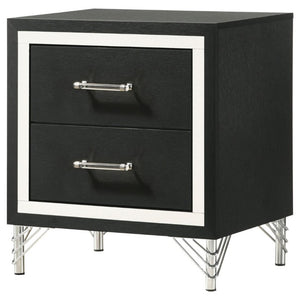 English Elm Malcolm Glam Nightstand Two Drawer Matte Black Chrome Trim Acrylic Hairpin Leg Bedside B2777P536494
