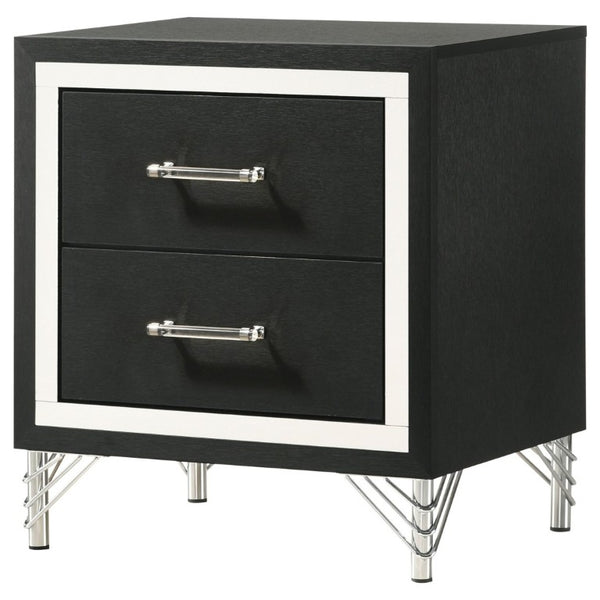 English Elm Malcolm Glam Nightstand Two Drawer Matte Black Chrome Trim Acrylic Hairpin Leg Bedside B2777P536494