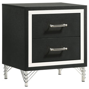 English Elm Malcolm Glam Nightstand Two Drawer Matte Black Chrome Trim Acrylic Hairpin Leg Bedside B2777P536494