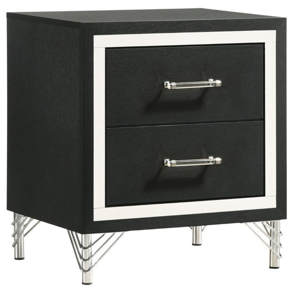 English Elm Malcolm Glam Nightstand Two Drawer Matte Black Chrome Trim Acrylic Hairpin Leg Bedside B2777P536494