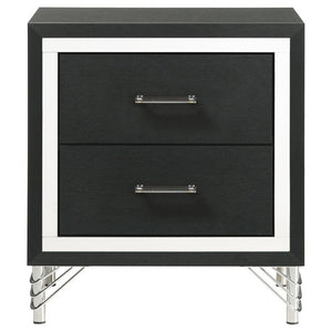English Elm Malcolm Glam Nightstand Two Drawer Matte Black Chrome Trim Acrylic Hairpin Leg Bedside B2777P536494